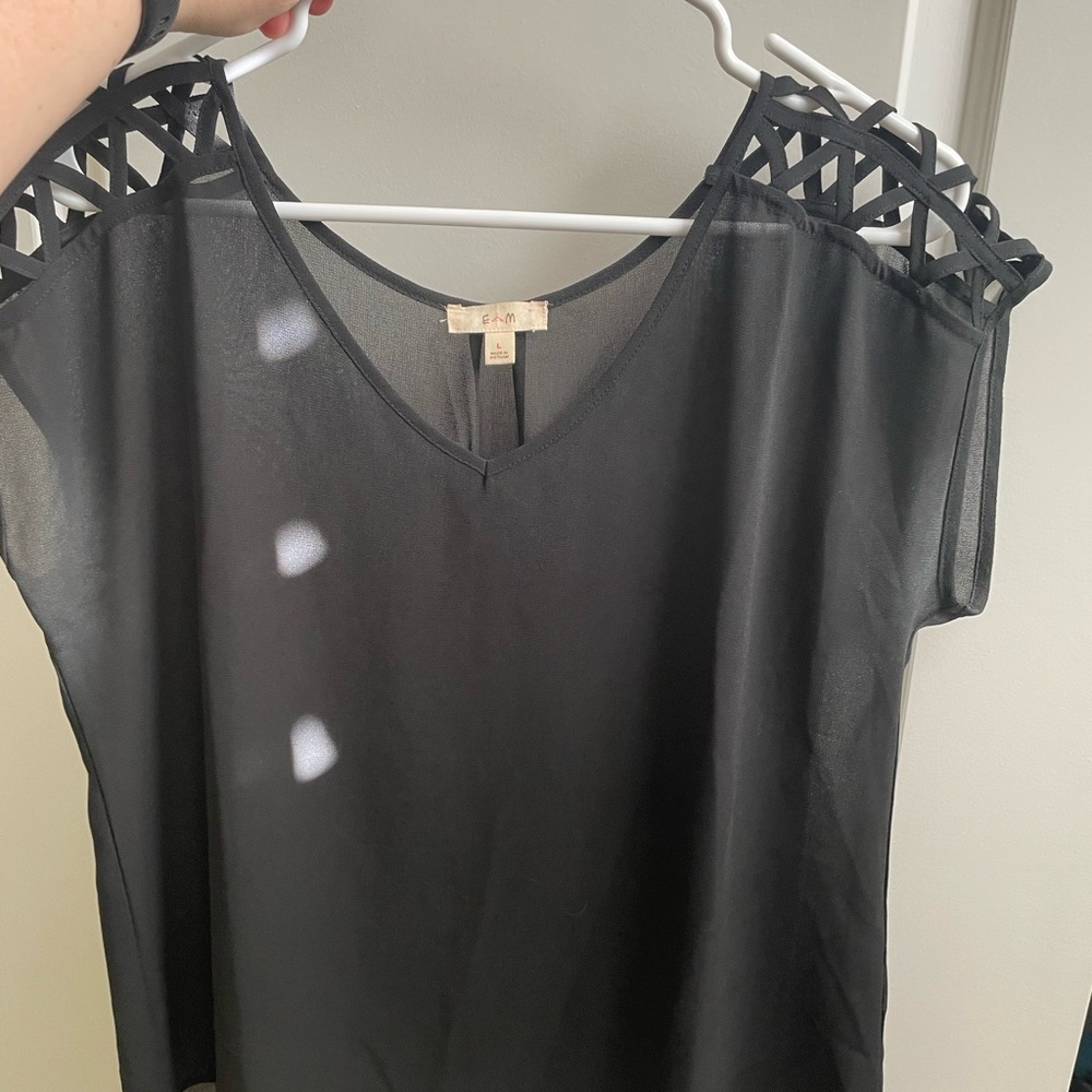 Black Sheer Lattice Shoulder Blouse